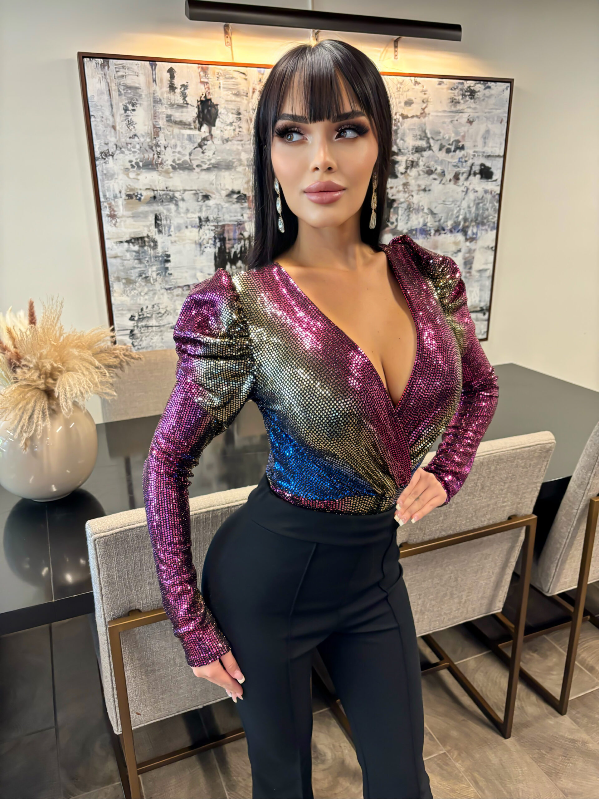 Metallic Bodysuit Lurex Fabric Princess Long Sleeve Clothing Kafe